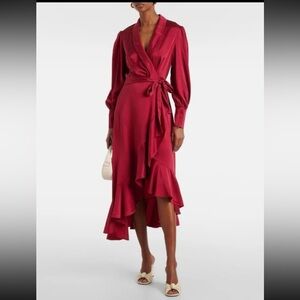 Zimmermann burgundy 100% silk satin wrap dress